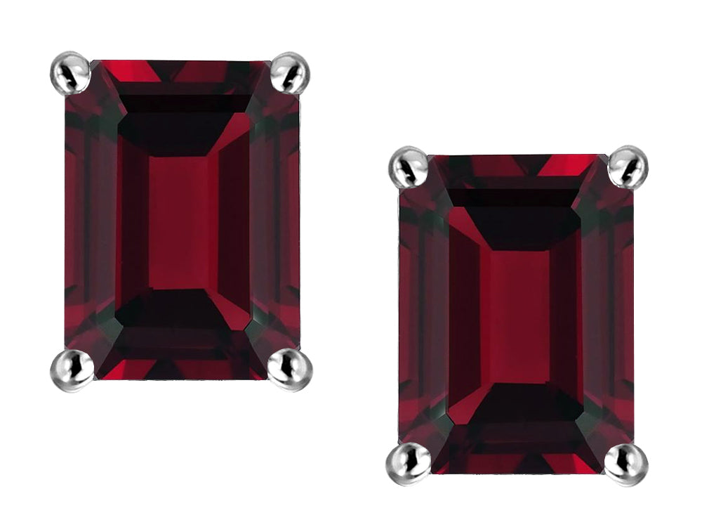 Star K™ Emerald Cut 8x6mm Genuine Garnet Screw Back Earrings Studs