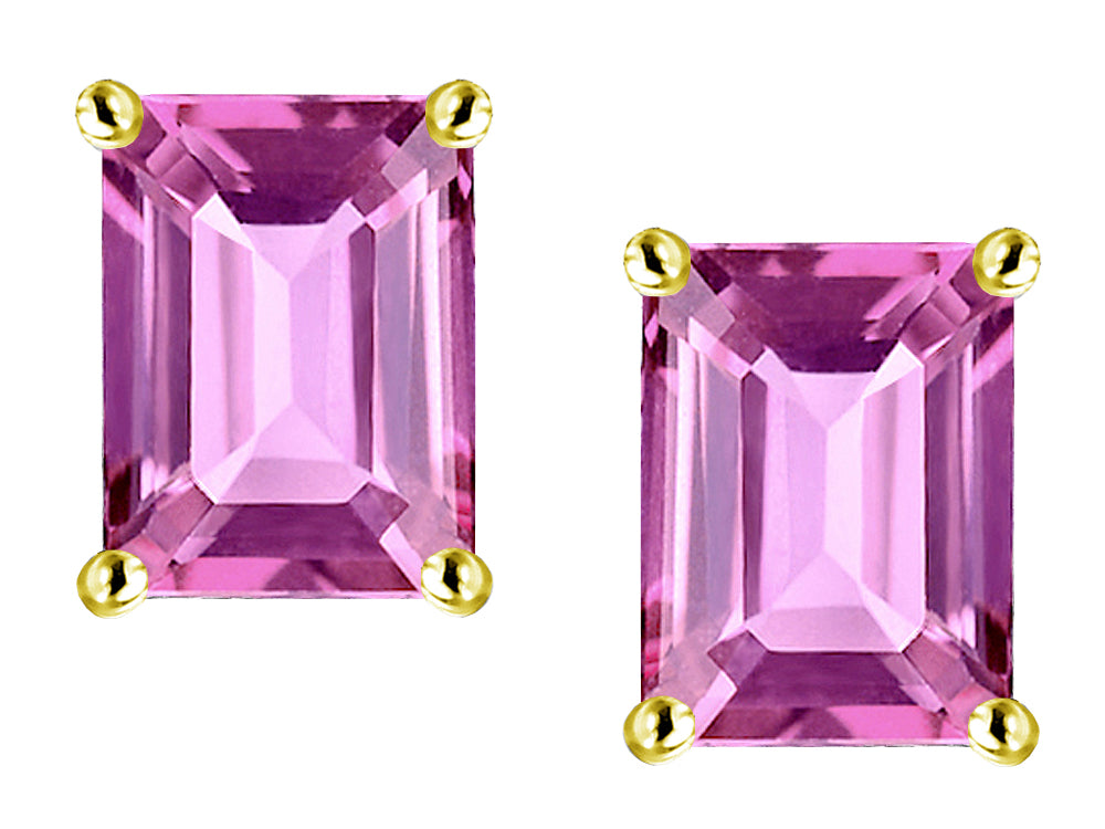 Star K Emerald Cut 8x6mm Created Pink Sapphire Screw Back Earrings Studs