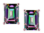 Star K Emerald Cut 8x6mm Rainbow Mystic Topaz Screw Back Earrings Studs