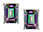 Star K™ Emerald Cut 8x6mm Rainbow Mystic Topaz Screw Back Earrings Studs