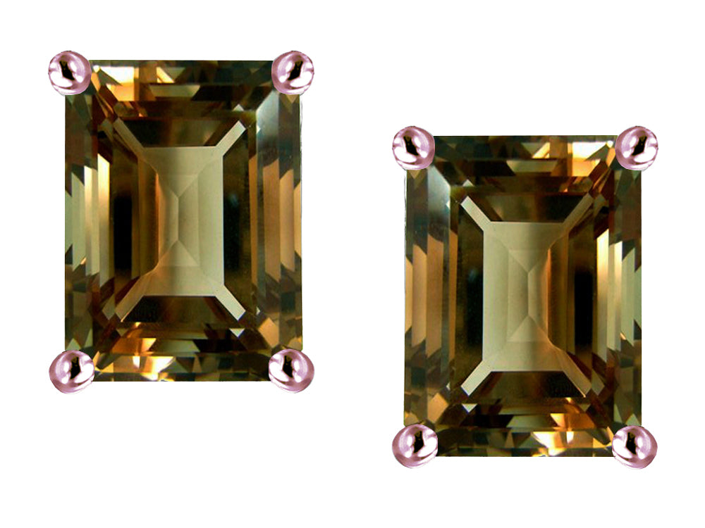 Star K Emerald Cut 8x6mm Genuine Smoky Quartz Screw Back Earrings Studs