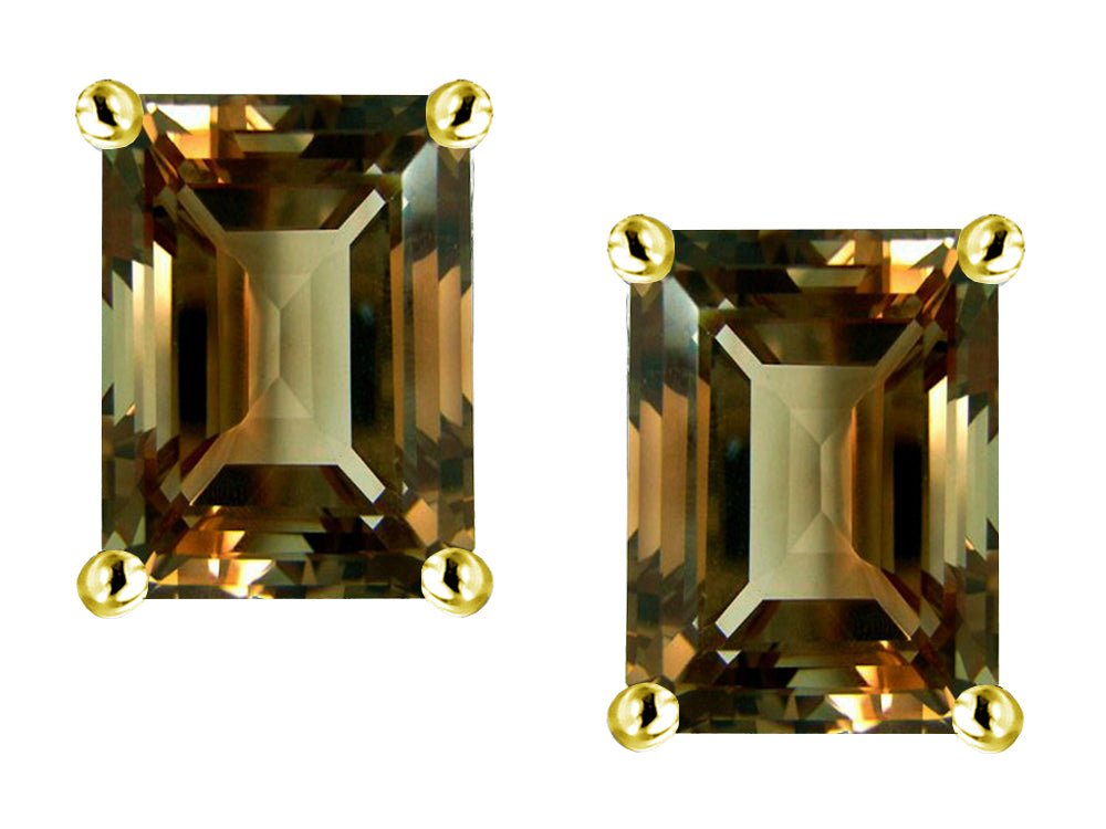 Star K Emerald Cut 8x6mm Genuine Smoky Quartz Screw Back Earrings Studs