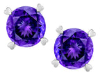 Star K Round 7mm Genuine Amethyst Push Back Stud Earrings with Heart Prongs