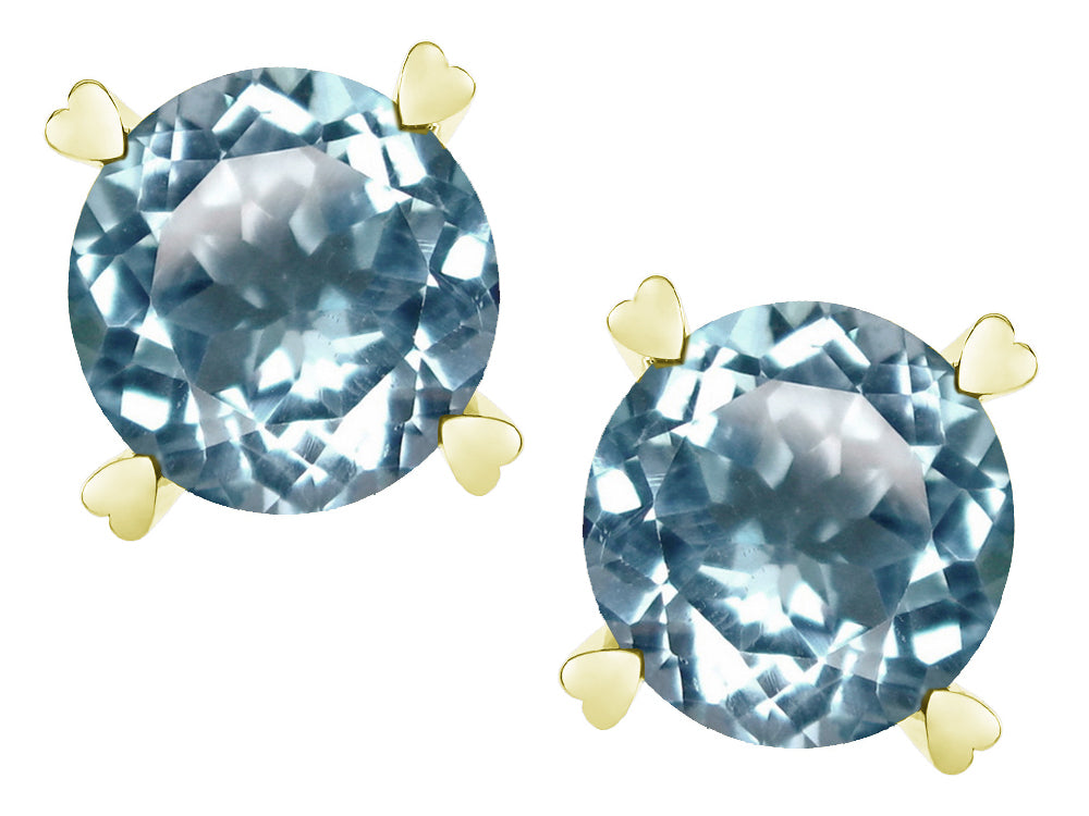 Star K Round 7mm Genuine Sky Blue Topaz Push Back Stud Earrings with Heart Prongs