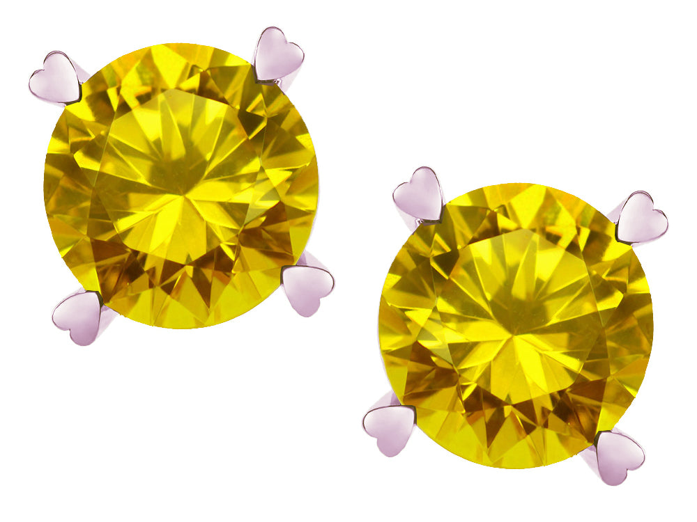 Star K Round 7mm Genuine Citrine Push Back Stud Earrings with Heart Prongs