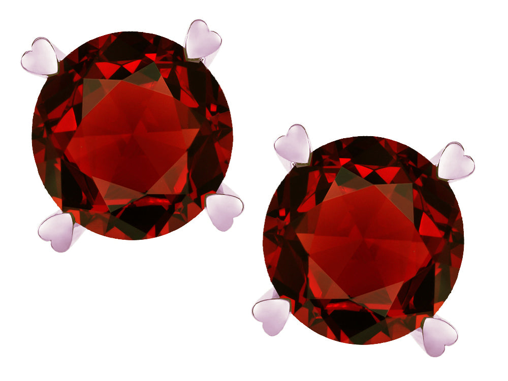 Star K Round 7mm Genuine Garnet Push Back Stud Earrings with Heart Prongs