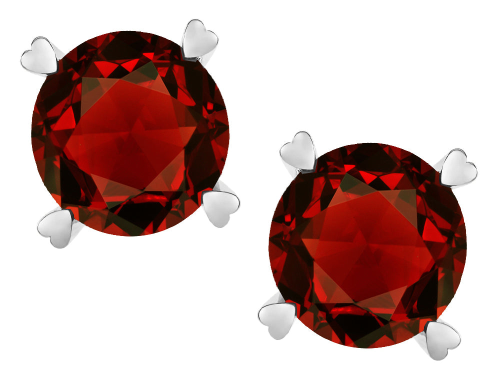 Star K™ Round 7mm Genuine Garnet Push Back Stud Earrings with Heart Prongs