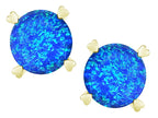 Star K Round 7mm Created Blue Opal Push Back Stud Earrings with Heart Prongs