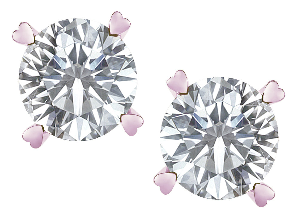 Star K Round 7mm Genuine White Topaz Push Back Stud Earrings with Heart Prongs