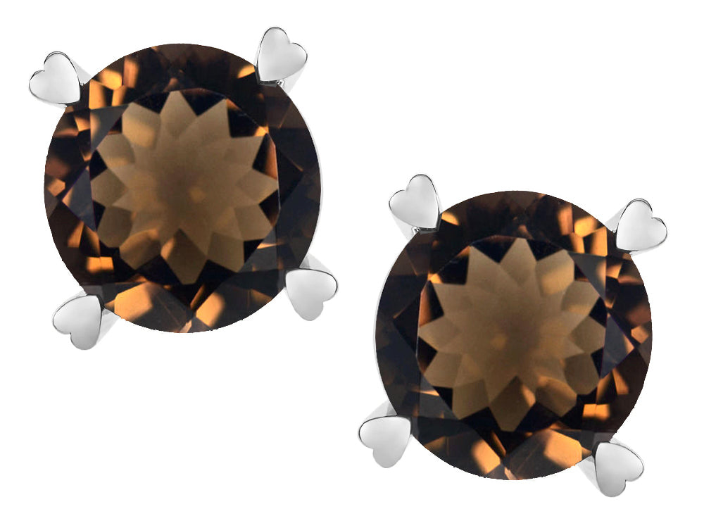 Star K Round 7mm Genuine Smoky Quartz Push Back Stud Earrings with Heart Prongs