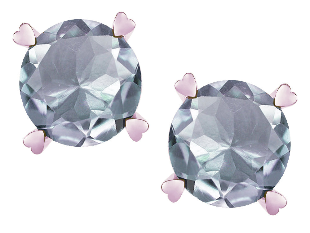 Star K Round 7mm Genuine Aquamarine Push Back Stud Earrings with Heart Prongs
