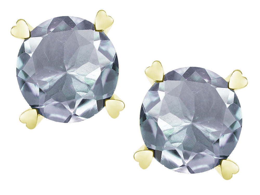 Star K Round 7mm Genuine Aquamarine Push Back Stud Earrings with Heart Prongs
