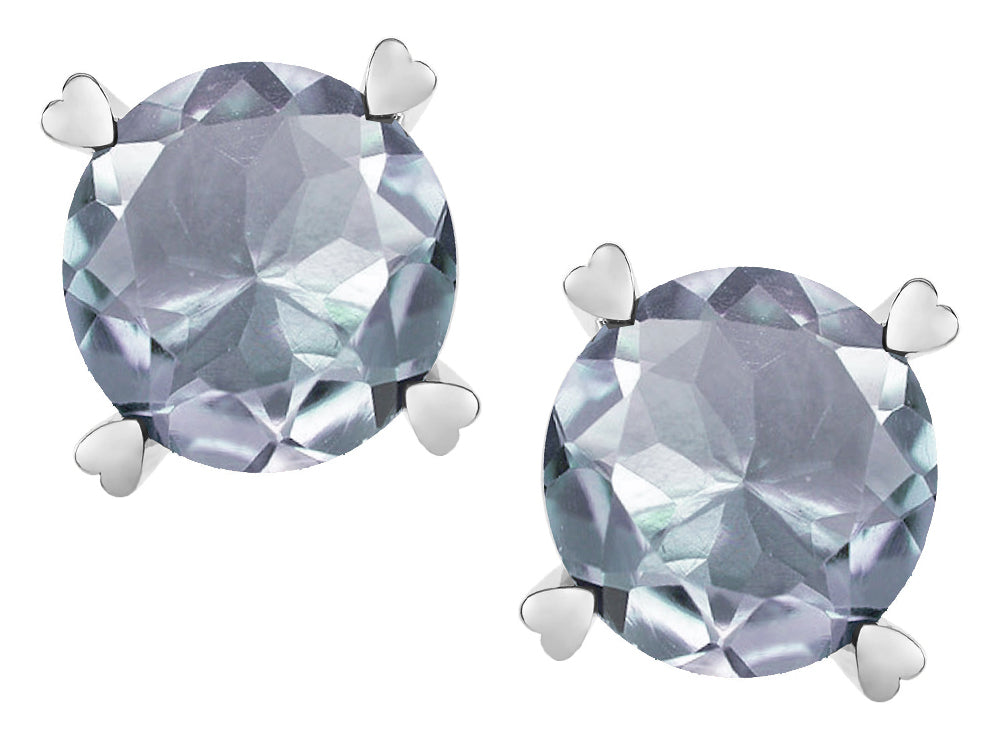 Star K Round 7mm Genuine Aquamarine Push Back Stud Earrings with Heart Prongs