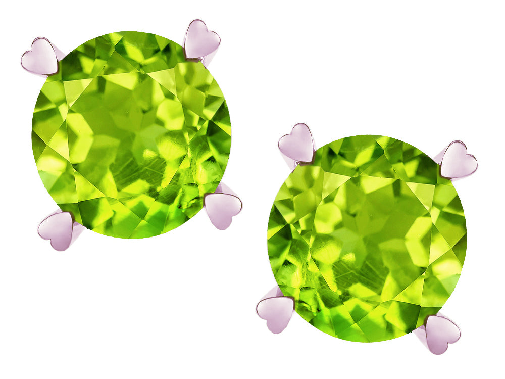 Star K Round 7mm Genuine Peridot Push Back Stud Earrings with Heart Prongs