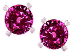 Star K Round 7mm Simulated Pink Tourmaline Push Back Stud Earrings with Heart Prongs