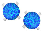 Star K Round 7mm Created Blue Opal Push Back Stud Earrings with Heart Prongs