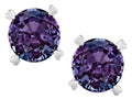 Star K Round 7mm Simulated Alexandrite Push Back Stud Earrings with Heart Prongs