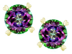 Star K Round 7mm Rainbow Mystic Topaz Push Back Stud Earrings with Heart Prongs