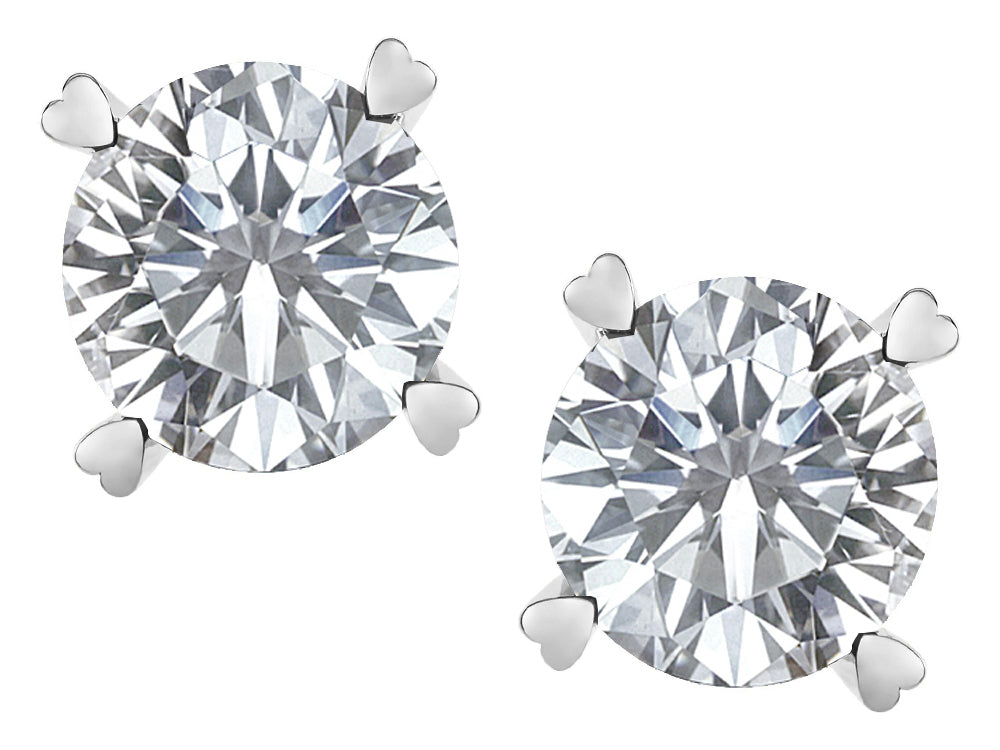 Star K Round 7mm Genuine White Topaz Push Back Stud Earrings with Heart Prongs