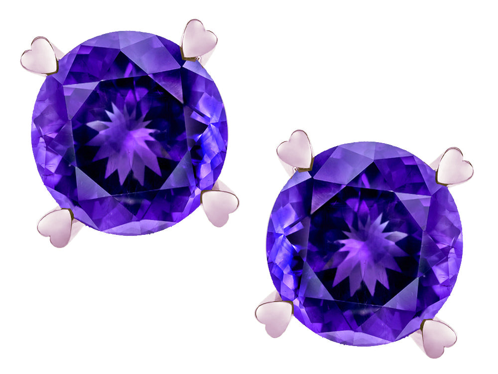 Star K Round 7mm Genuine Amethyst Screw Back Stud Earrings with Heart Prongs