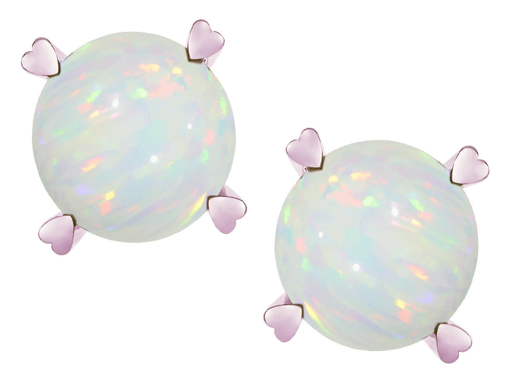 Star K Round 7mm Genuine Opal Screw Back Stud Earrings with Heart Prongs