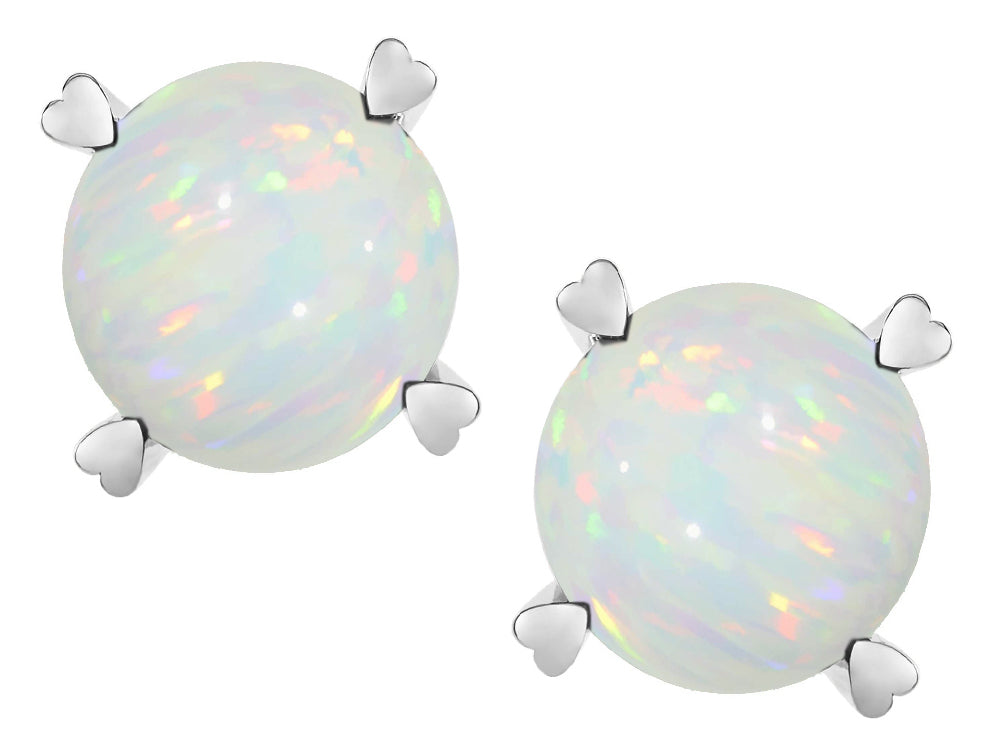 Star K Round 7mm Genuine Opal Screw Back Stud Earrings with Heart Prongs