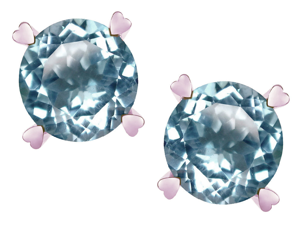 Star K Round 7mm Genuine Sky Blue Topaz Screw Back Stud Earrings with Heart Prongs