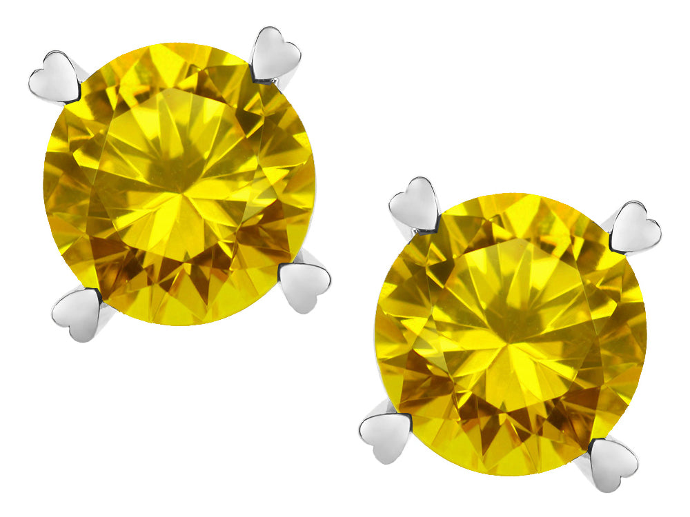 Star K Round 7mm Genuine Citrine Screw Back Stud Earrings with Heart Prongs