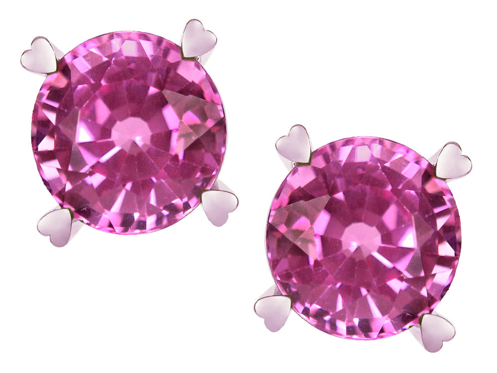 Star K Round 7mm Created Pink Sapphire Screw Back Stud Earrings with Heart Prongs