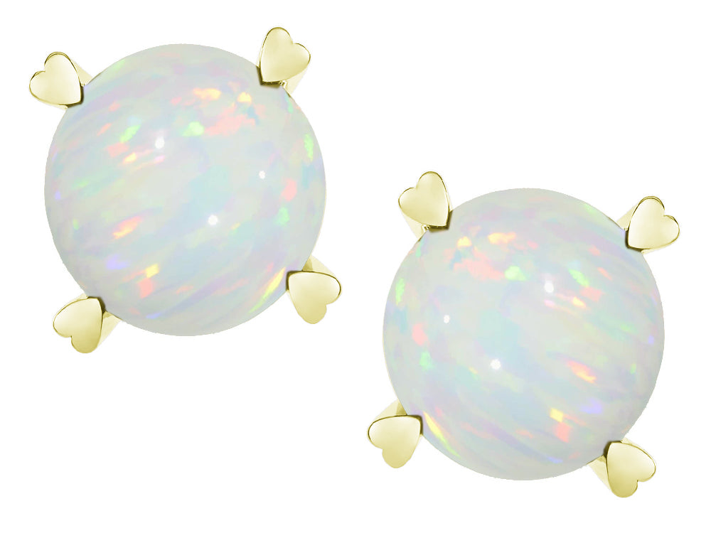 Star K Round 7mm Genuine Opal Screw Back Stud Earrings with Heart Prongs