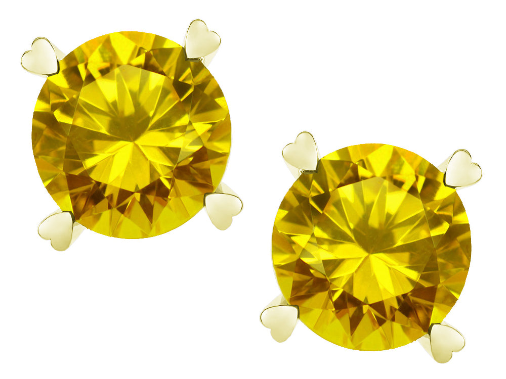 Star K Round 7mm Genuine Citrine Screw Back Stud Earrings with Heart Prongs