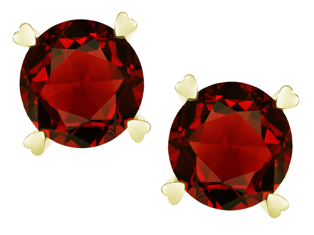 Star K Round 7mm Genuine Garnet Screw Back Stud Earrings with Heart Prongs