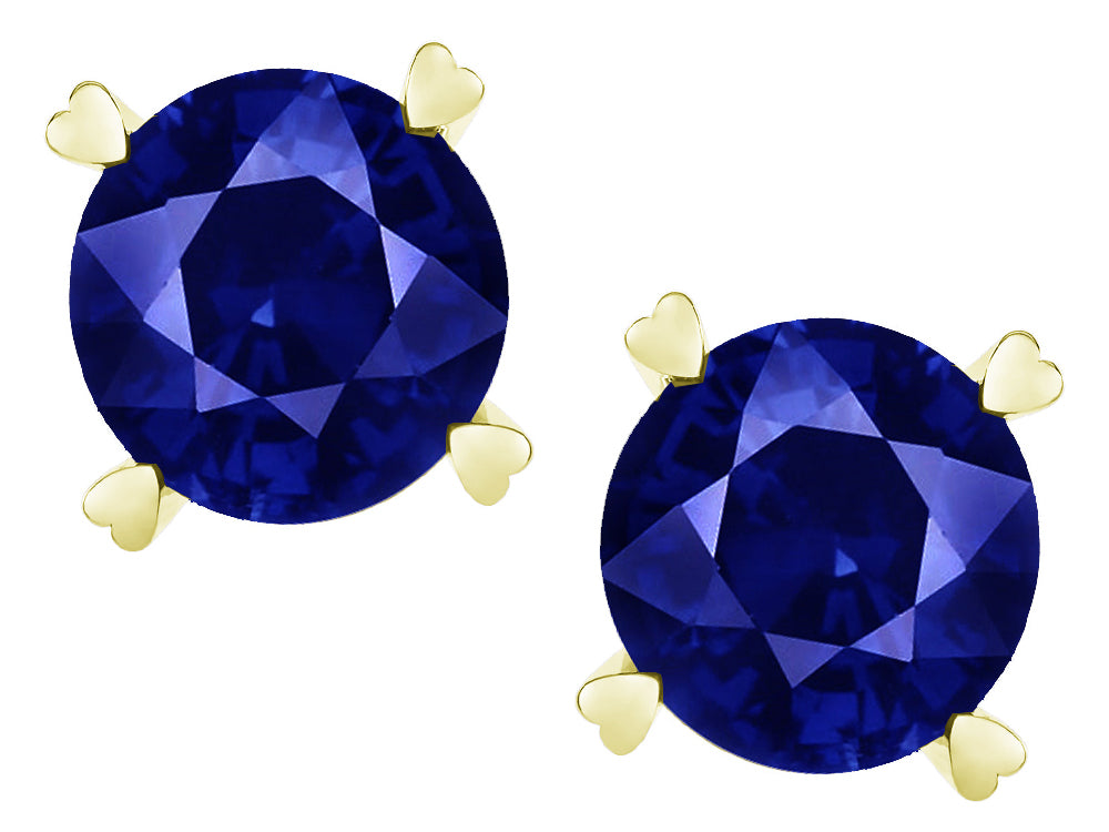Star K Round 7mm Created Sapphire Screw Back Stud Earrings with Heart Prongs