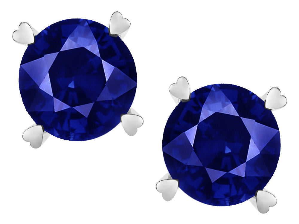 Star K Round 7mm Created Sapphire Screw Back Stud Earrings with Heart Prongs