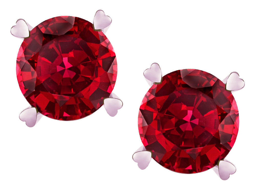 Star K Round 7mm Created Ruby Screw Back Stud Earrings with Heart Prongs