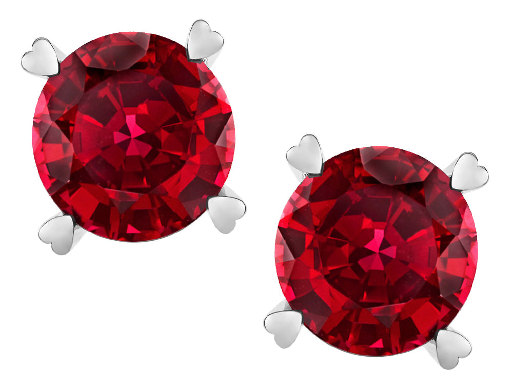 Star K Round 7mm Created Ruby Screw Back Stud Earrings with Heart Prongs