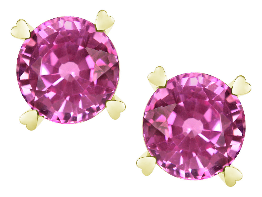 Star K Round 7mm Created Pink Sapphire Screw Back Stud Earrings with Heart Prongs