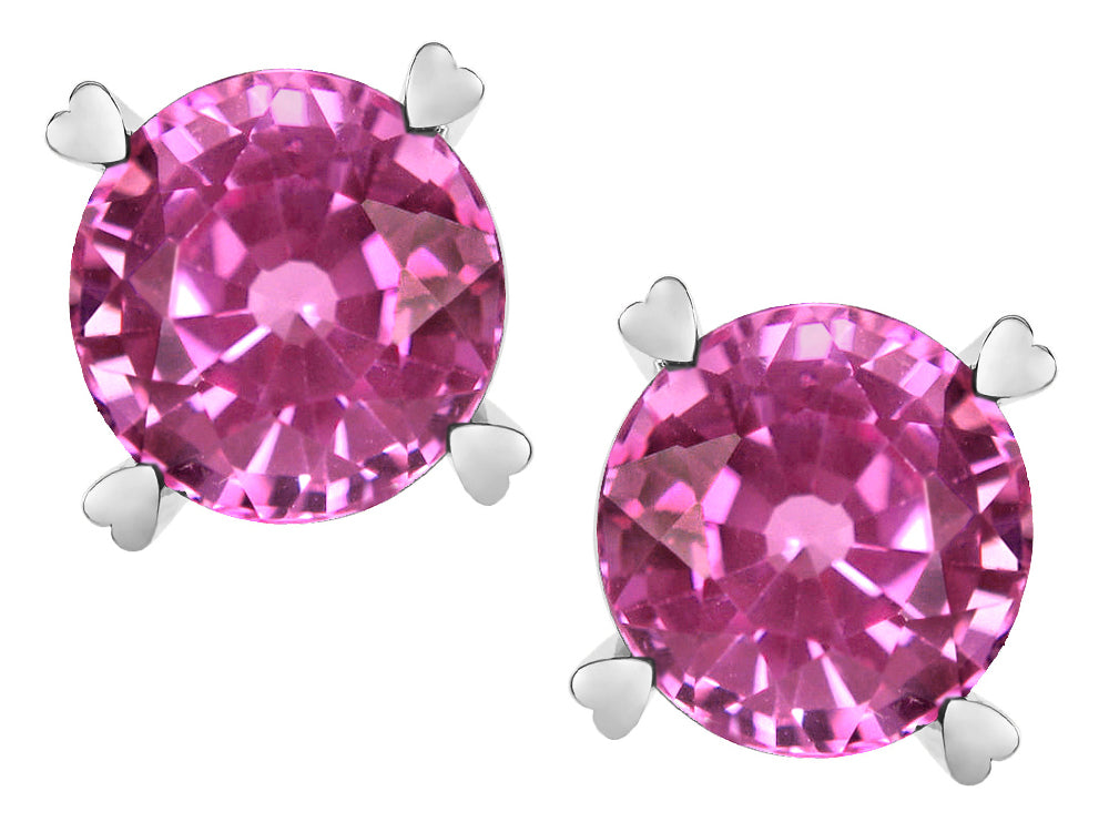 Star K Round 7mm Created Pink Sapphire Screw Back Stud Earrings with Heart Prongs