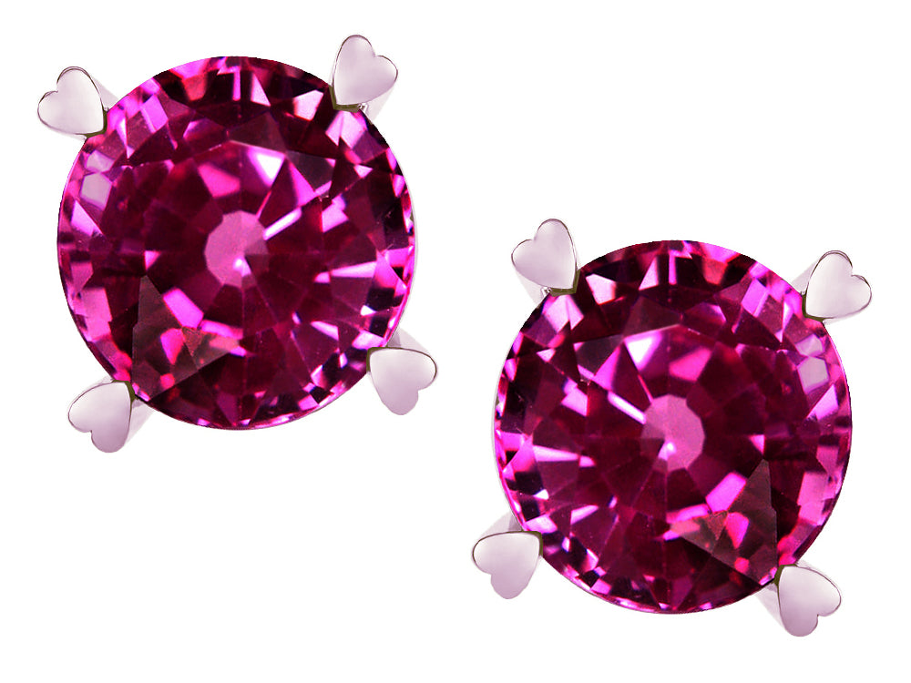 Star K Round 7mm Simulated Pink Tourmaline Screw Back Stud Earrings with Heart Prongs