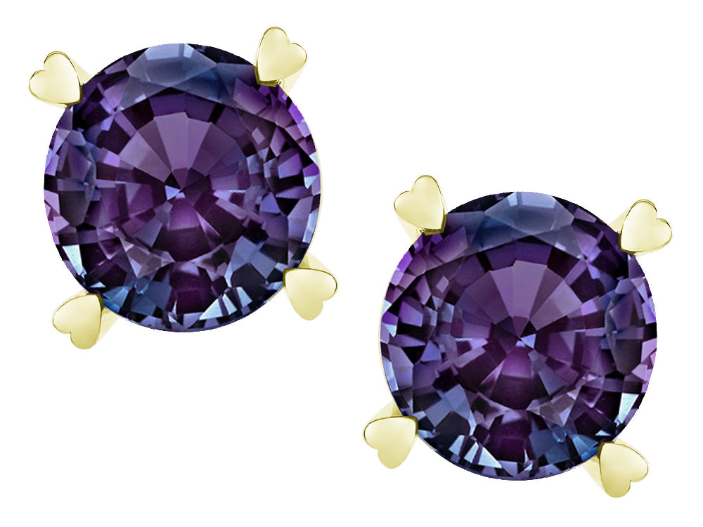 Star K Round 7mm Simulated Alexandrite Screw Back Stud Earrings with Heart Prongs