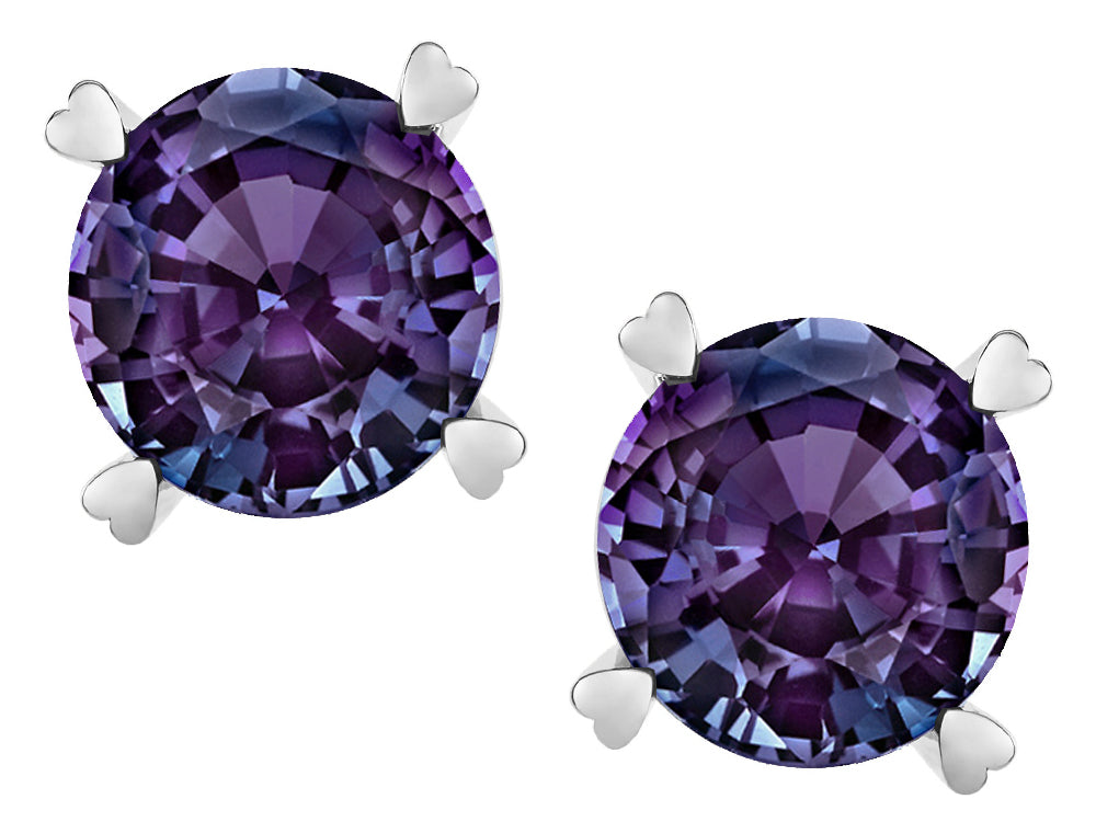 Star K Round 7mm Simulated Alexandrite Screw Back Stud Earrings with Heart Prongs