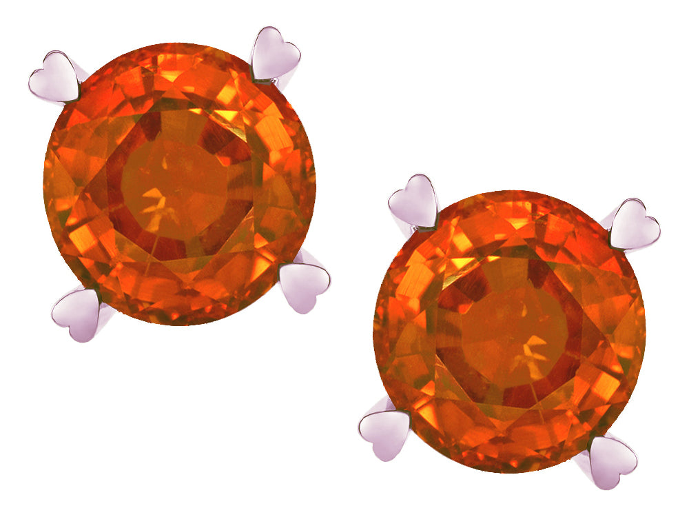 Star K Round 7mm Simulated Orange Mexican Fire Opal Screw Back Stud Earrings with Heart Prongs