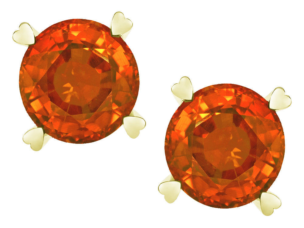 Star K Round 7mm Simulated Orange Mexican Fire Opal Screw Back Stud Earrings with Heart Prongs