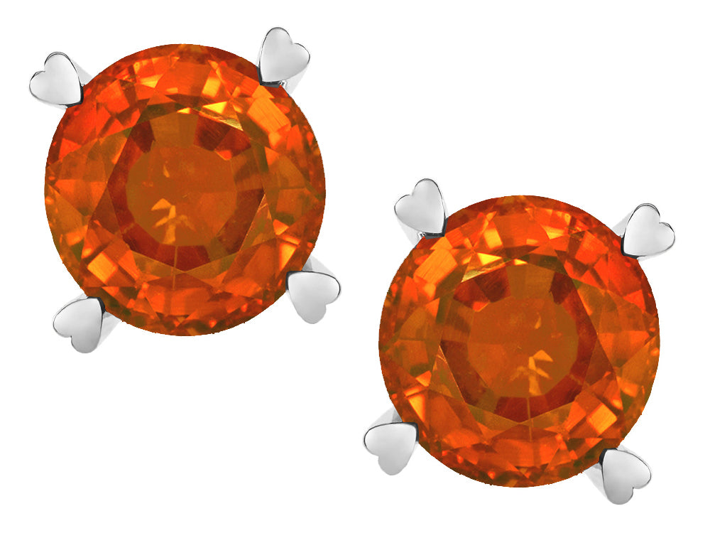 Star K Round 7mm Simulated Orange Mexican Fire Opal Screw Back Stud Earrings with Heart Prongs