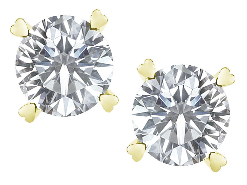 Star K Round 7mm Genuine White Topaz Screw Back Stud Earrings with Heart Prongs