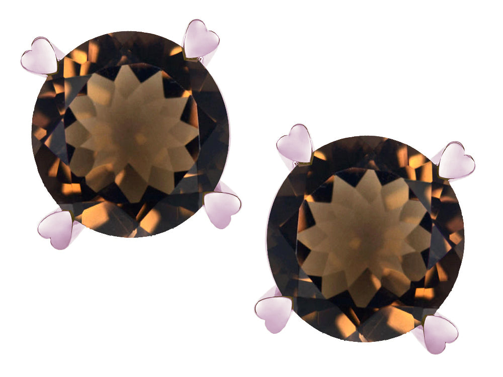 Star K Round 7mm Genuine Smoky Quartz Screw Back Stud Earrings with Heart Prongs