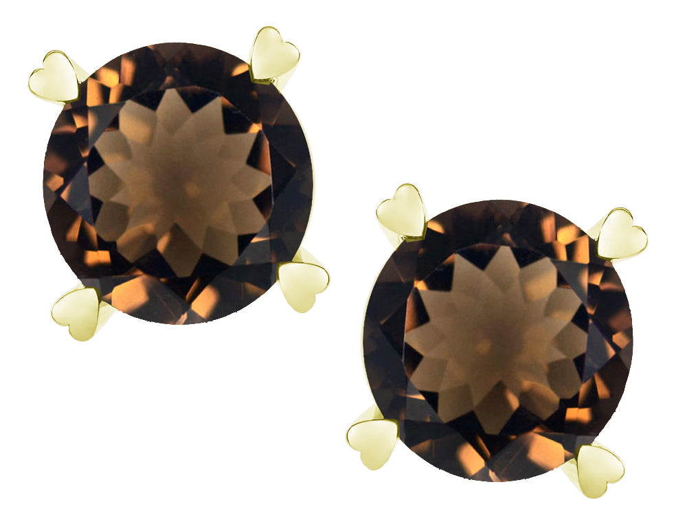 Star K Round 7mm Genuine Smoky Quartz Screw Back Stud Earrings with Heart Prongs