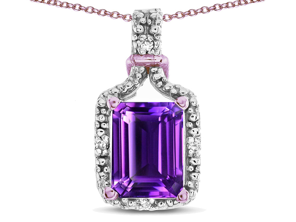 Star K Antique Vintage Look Emerald Cut 8x6 Genuine Amethyst Octagon Pendant