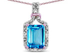 Star K Antique Vintage Look Emerald Cut 8x6 Genuine Blue Topaz Octagon Pendant