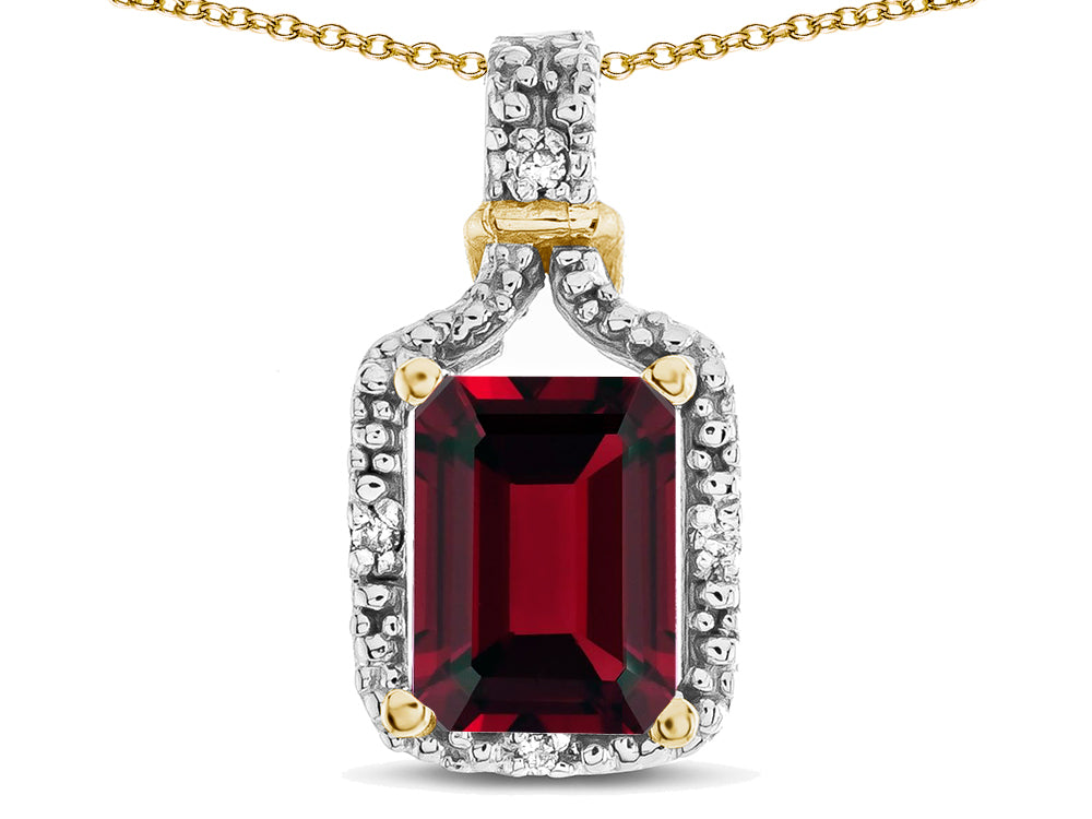 Star K Antique Vintage Look Emerald Cut 8x6 Genuine Garnet Octagon Pendant